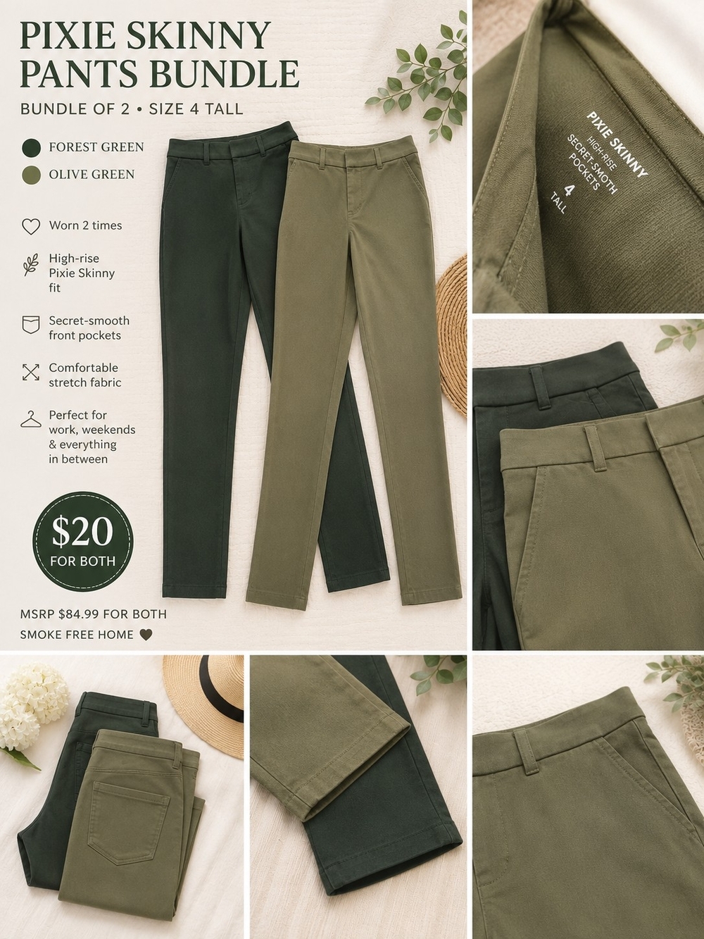 Old Navy Pixie Skinny Pants Bundle | Size 4 Tall | Forest Green & Olive Green